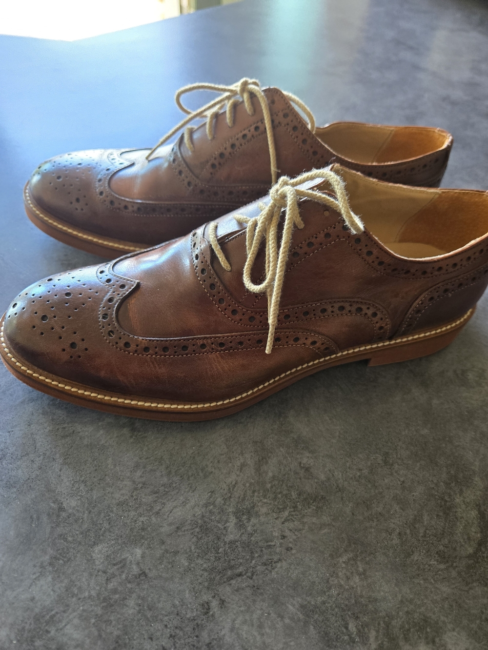 Men's Brown Leather Wingtip Brogues - Classic Dress Shoes - Picture 5 of 6